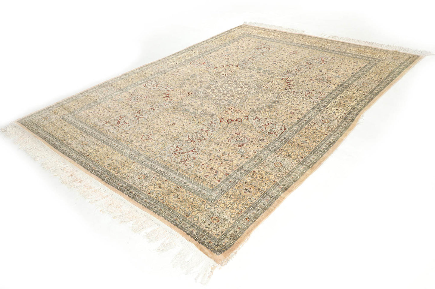 Hand-Knotted Lahore Carpet 9' X 12'.4" Oriental, Beige Fine Wool Area Rug 9x12