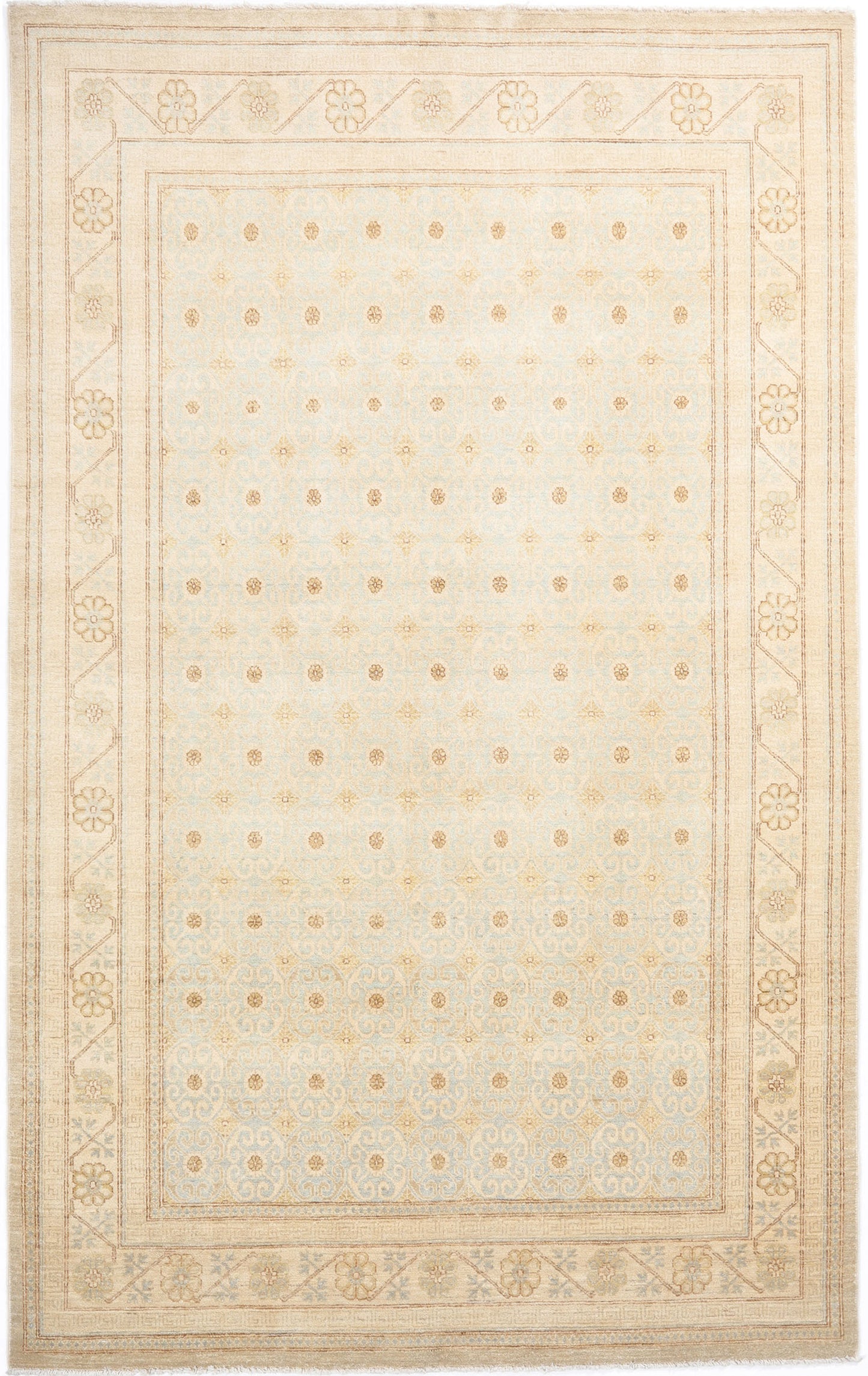 Hand-Knotted Oushak Carpet 6'.2" X 9'.10" Traditional, Grey Fine Wool Area Rug 6x9
