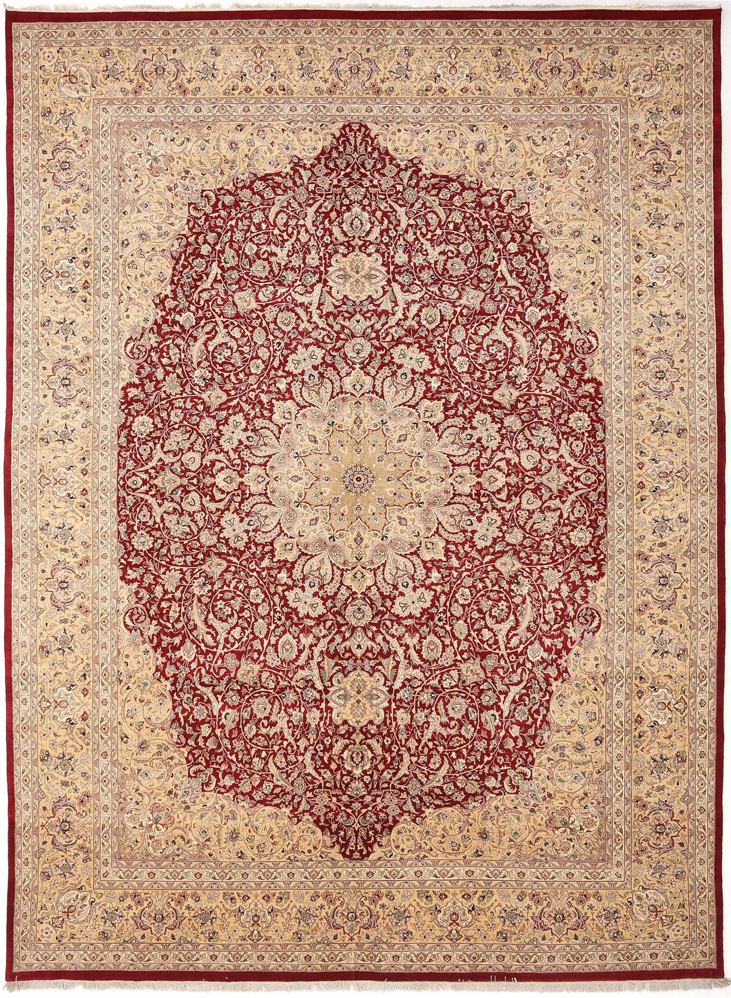 Hand-Knotted Lahore Carpet 10'.3" X 14' Oriental, Red Fine Wool Area Rug 10x14