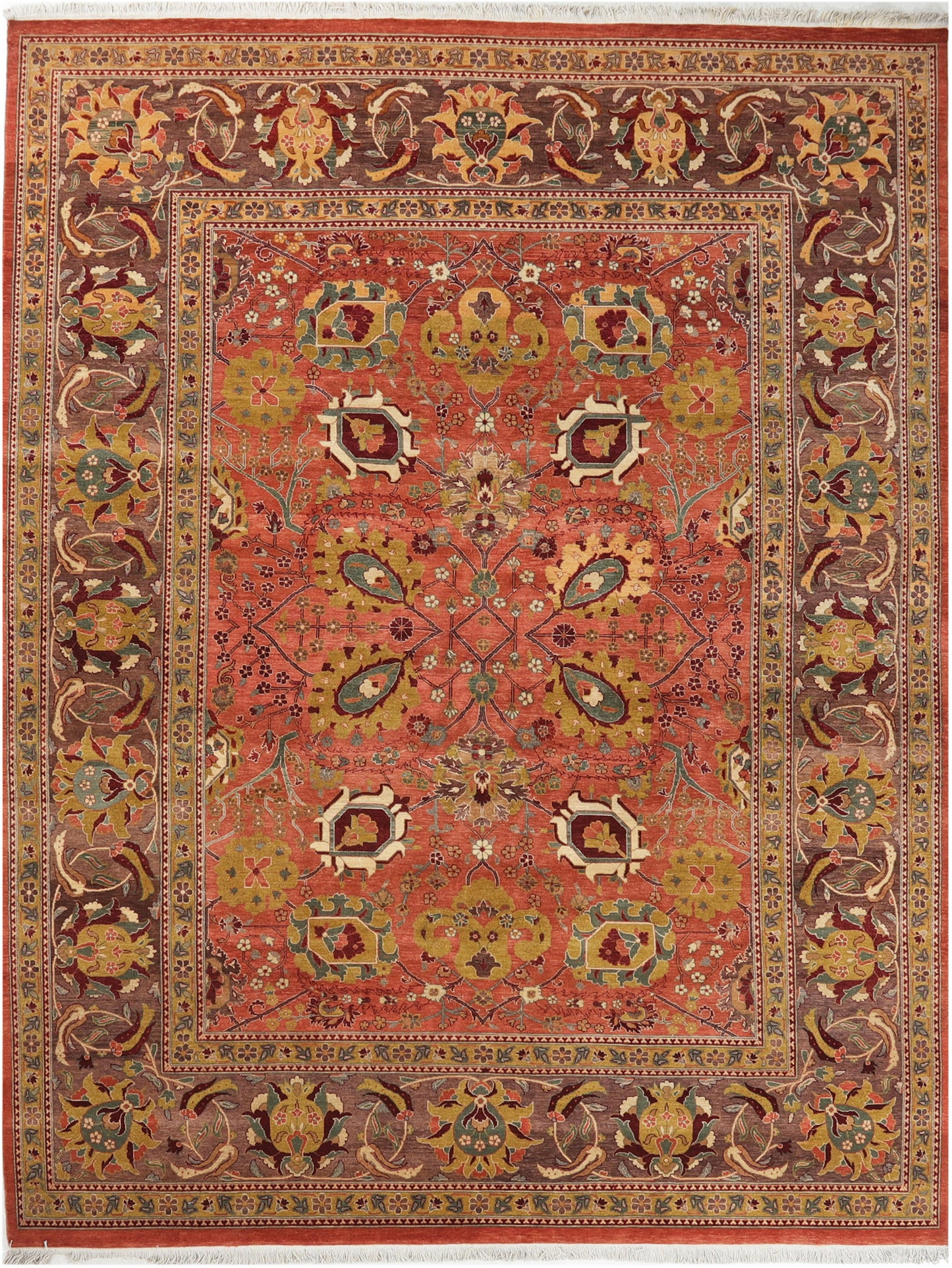Hand-Knotted Ariana Carpet 9'.2" X 12' Traditional, Rust Fine Wool Area Rug 9x12 D41491