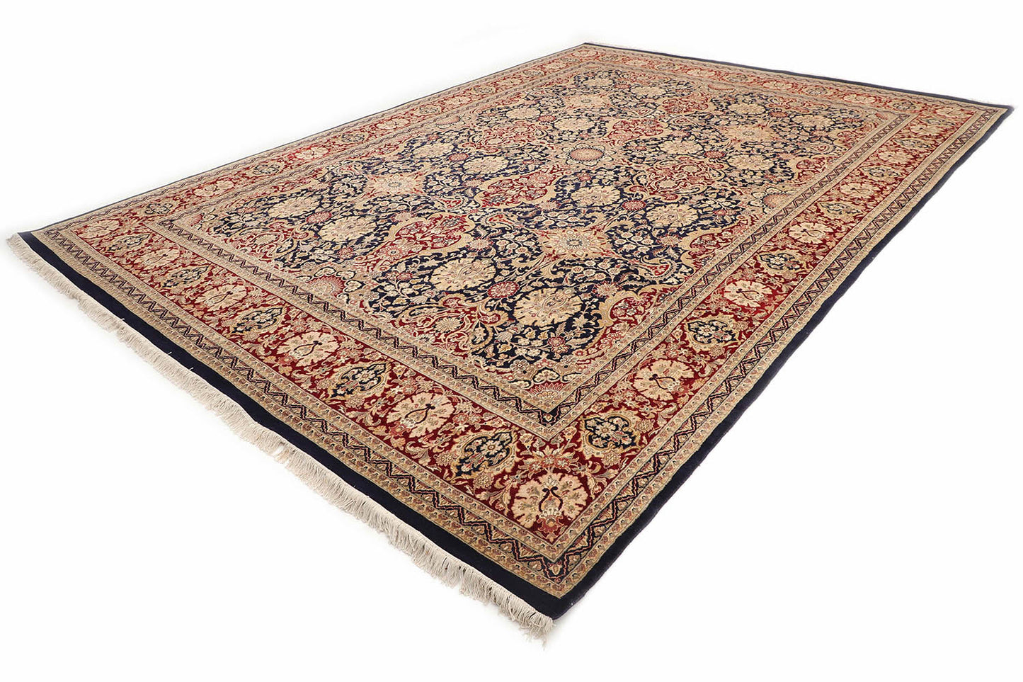 Hand-Knotted Lahore Carpet 10' X 13'.5" Oriental, Blue Fine Wool Area Rug 10x14
