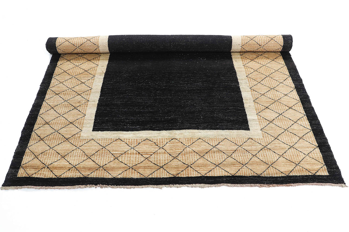 Hand-Knotted Gabbeh Carpet 6'.3" X 8'.6" Tribal, Black Fine Wool Area Rug 6x9