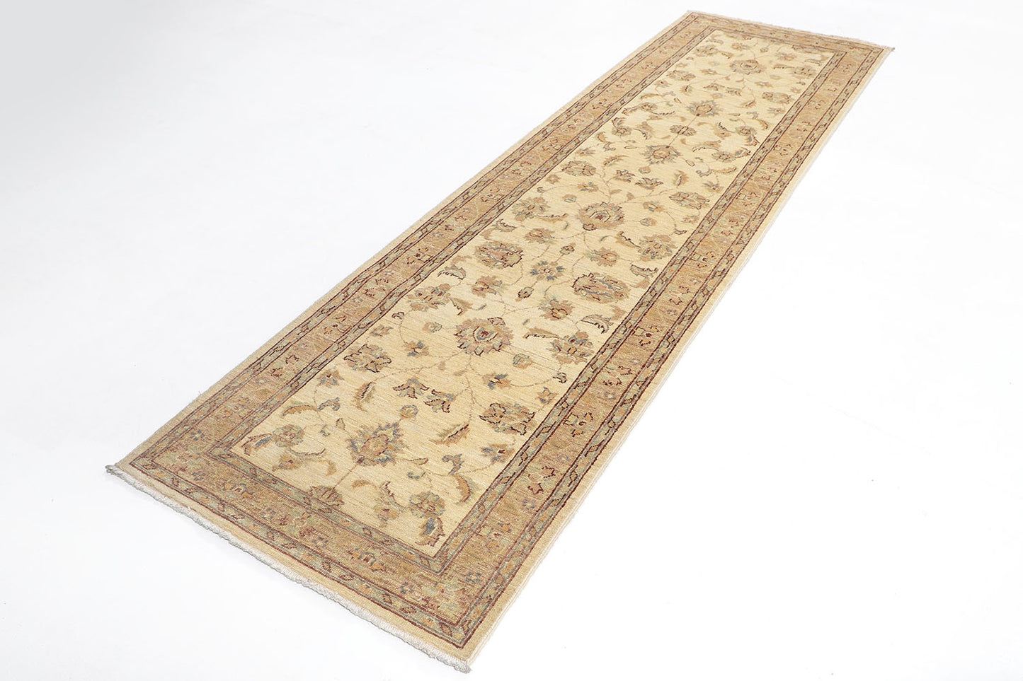 Hand-Knotted Oushak Carpet 2'.9" X 9'.4" Traditional, Ivory Fine Wool Runner Rug 2.5x10