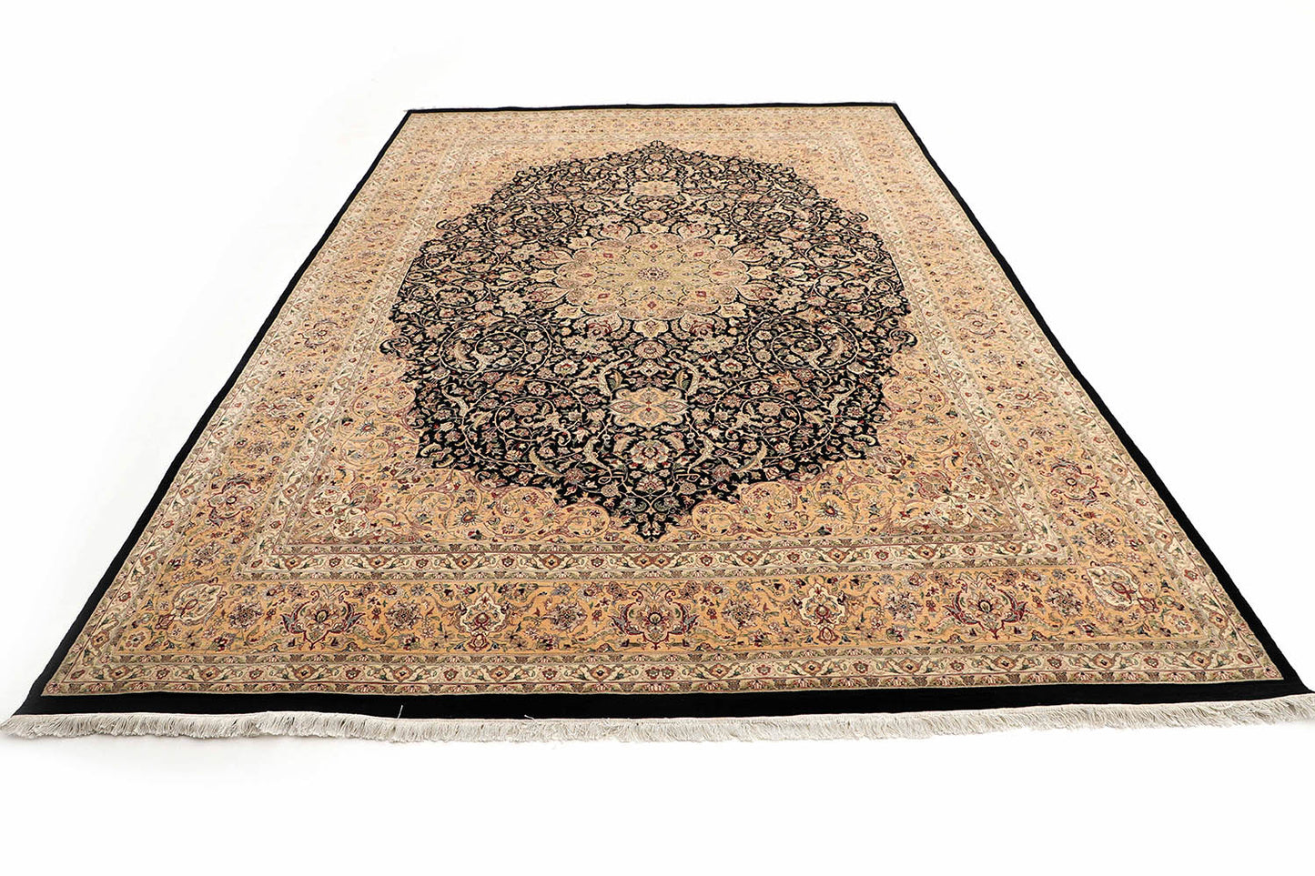 Hand-Knotted Lahore Carpet 9'.10" X 14' Oriental, Black Fine Wool Area Rug 10x14