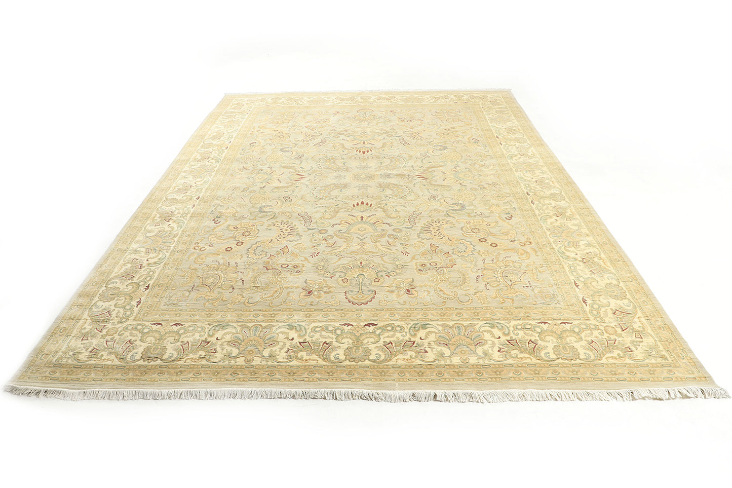Hand-Knotted Lahore Carpet 9'.9" X 13'.3" Oriental, Bone Fine Wool Area Rug 10x14