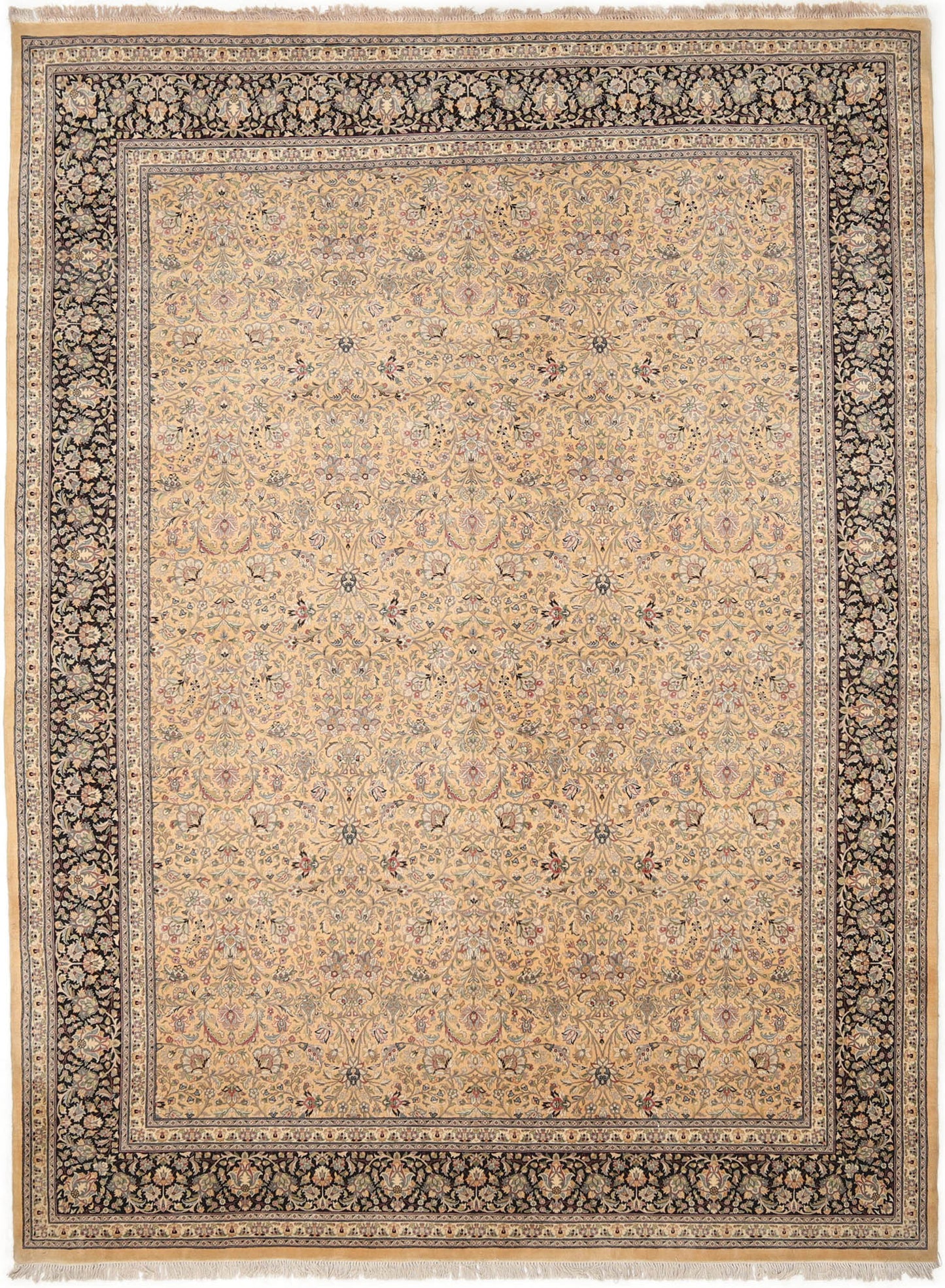 Hand-Knotted Lahore Carpet 9'.2" X 12'.2" Oriental, L/Gold Fine Wool Area Rug 9x12