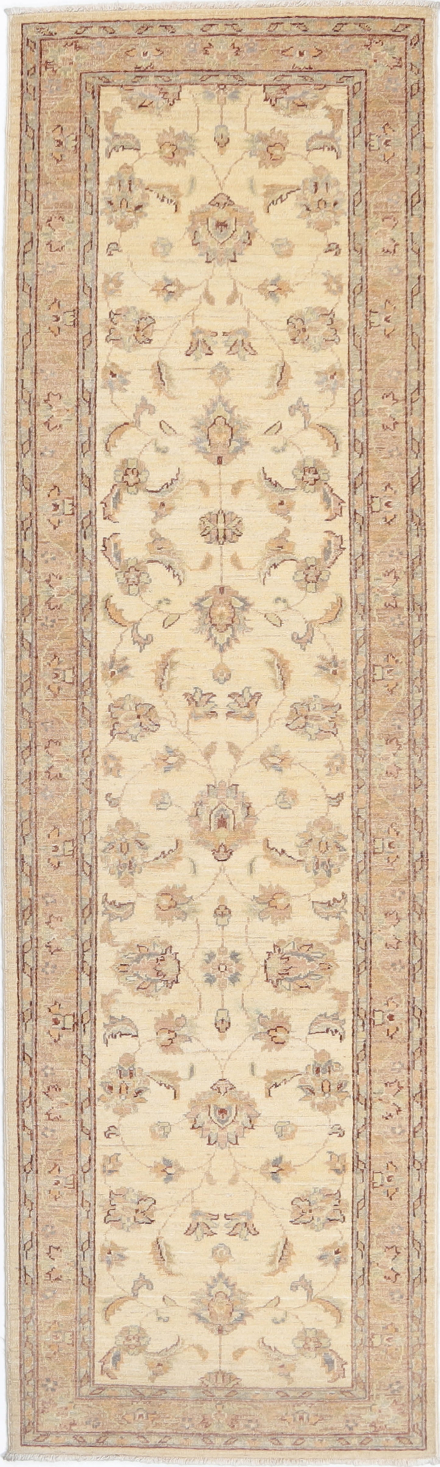 Hand-Knotted Oushak Carpet 2'.9" X 9'.4" Traditional, Ivory Fine Wool Runner Rug 2.5x10