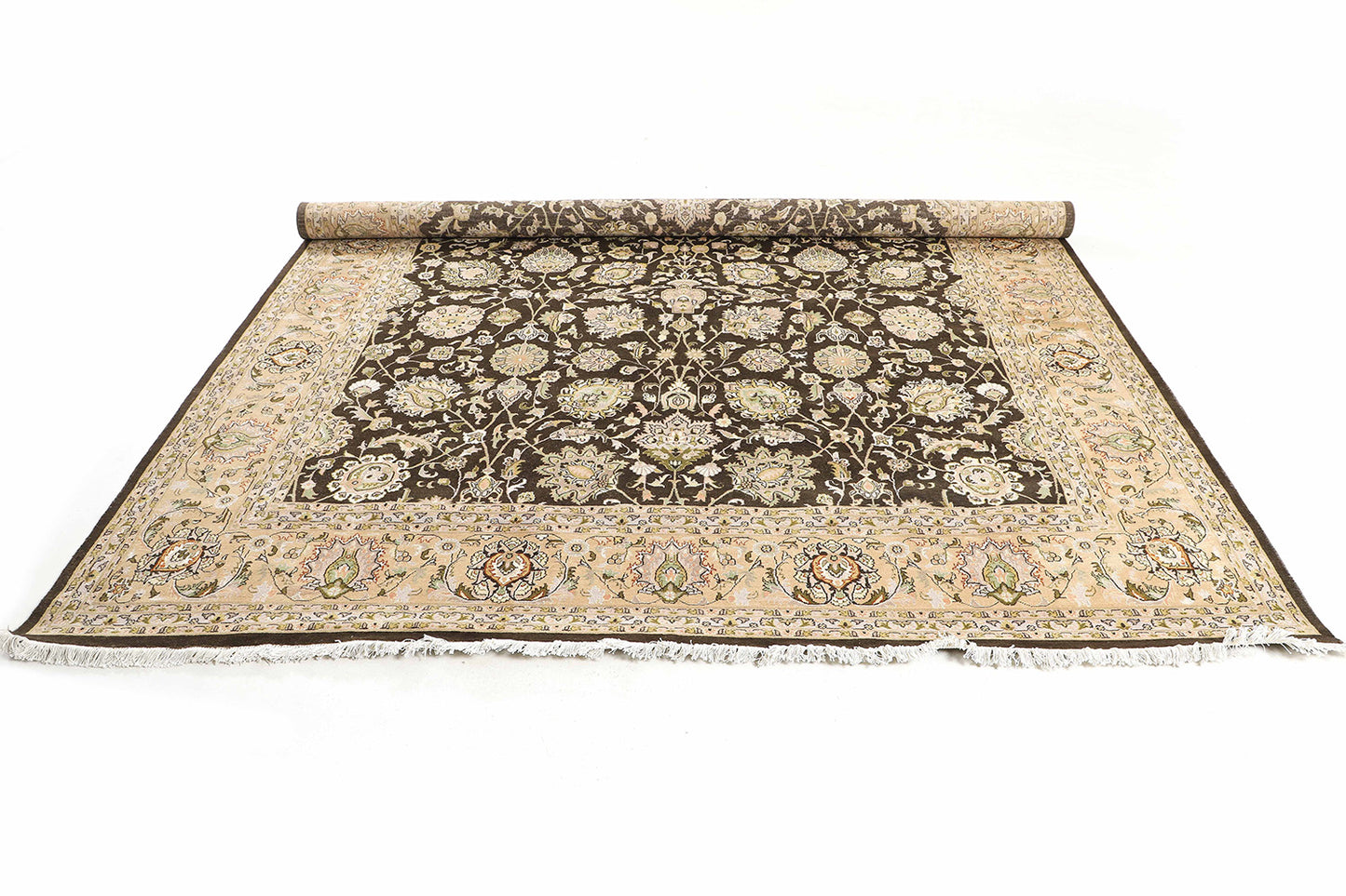 Hand-Knotted Oushak Carpet 9'.1" X 12'.4" Traditional, Green Fine Wool Area Rug 9x12