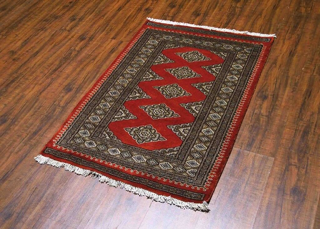 Traditional Hand-Knotted Modern Bokhara Area Rugs Red 100% Wool Rugs (2.5 x 4) 2.5x4