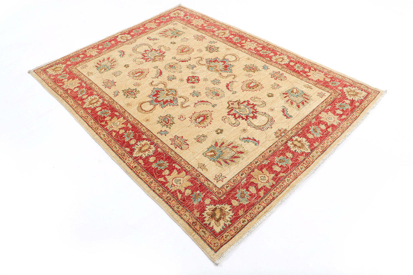 Hand-Knotted Oushak Carpet 5' X 6'.6" Traditional, Beige Fine Wool Area Rug 5x6