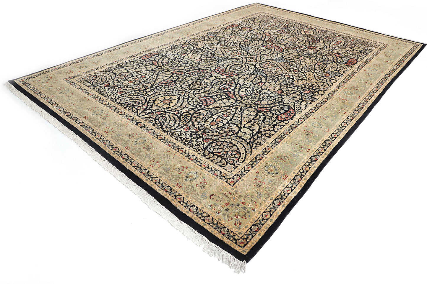 Hand-Knotted Lahore Carpet 8'.10" X 13'.1" Oriental, Black Fine Wool Area Rug 9x12