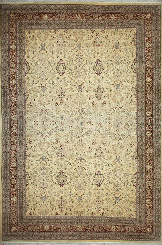 12X18 Hand-Knotted Lahore Carpet Oriental Cream Fine Wool Area Rug D40564