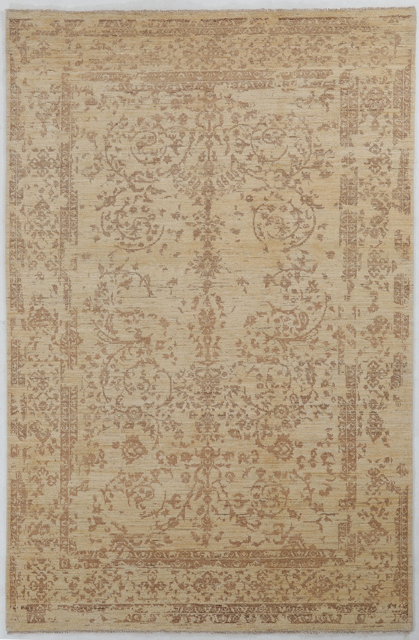 Hand-Knotted Bohemian Carpet 6' X 9'.2" Transitional, Ivory Fine Wool Area Rug 6x9 D57073