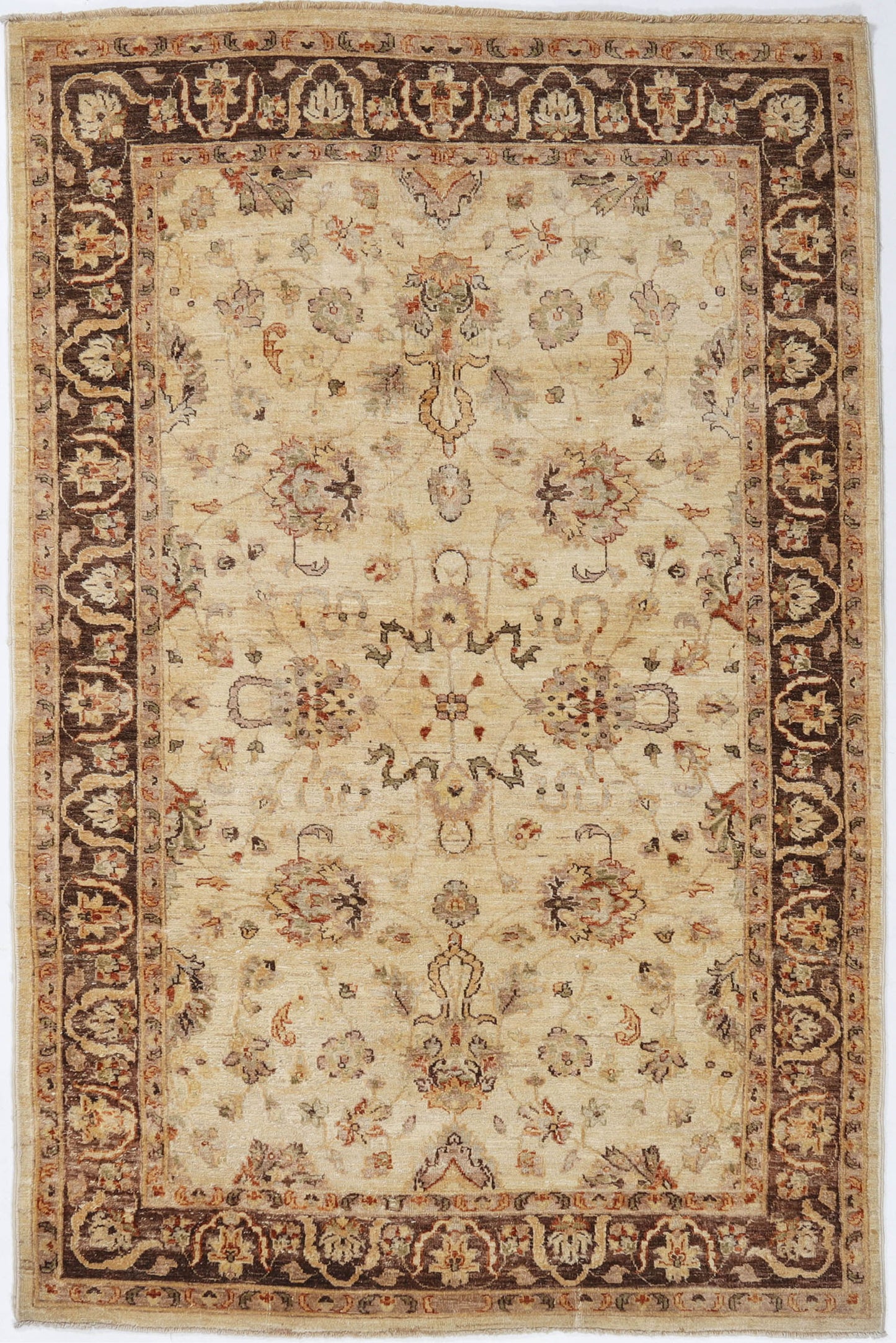 Hand-Knotted Oushak Carpet 5'.5" X 8'.4" Traditional, Ivory Fine Wool Area Rug 6x9
