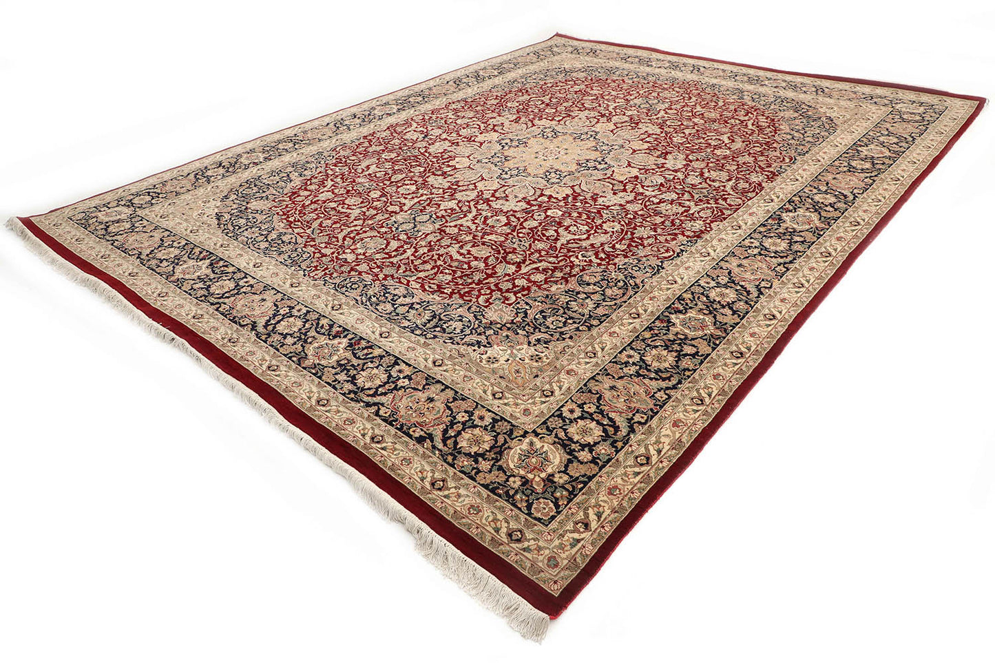 Hand-Knotted Lahore Carpet 10' X 13'.1" Oriental, Red Fine Wool Area Rug 10x14