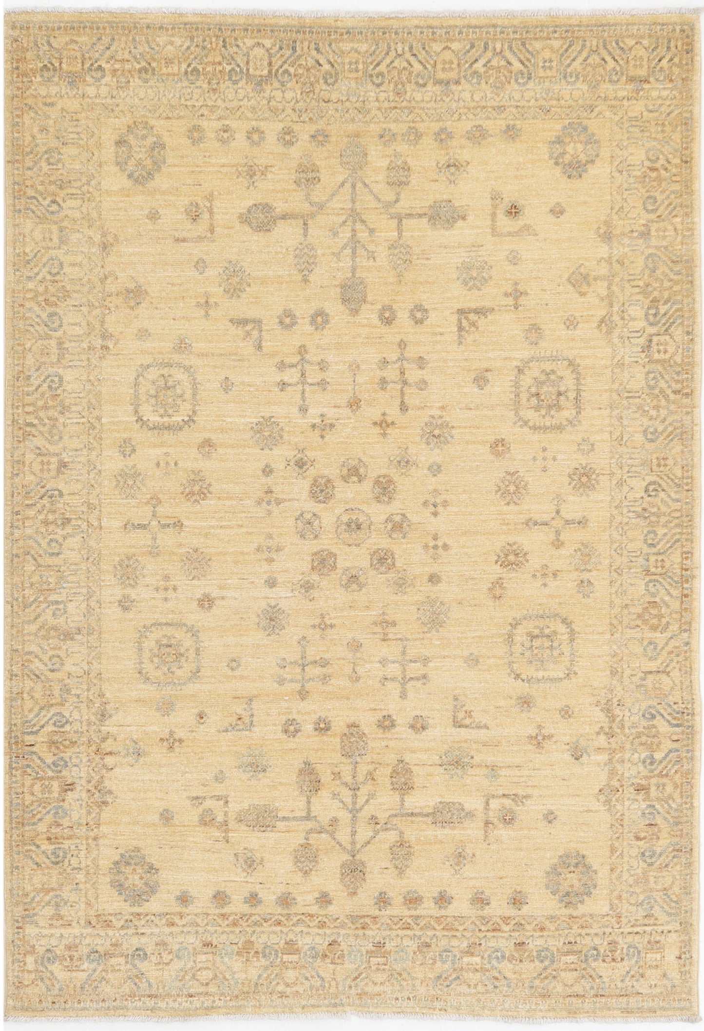 Hand-Knotted Oushak Carpet 4'.2" X 6' Traditional, Ivory Fine Wool Area Rug 4x6