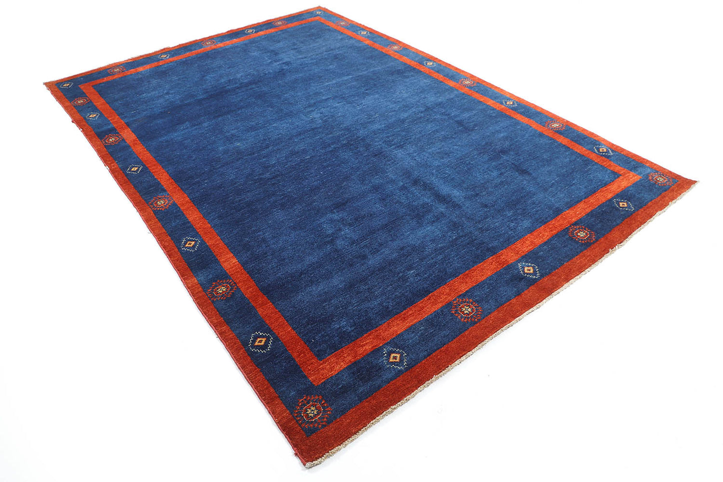 Hand-Knotted Gabbeh Carpet 6'.3" X 8'.11" Tribal, N/Blue Fine Wool Area Rug 6x9