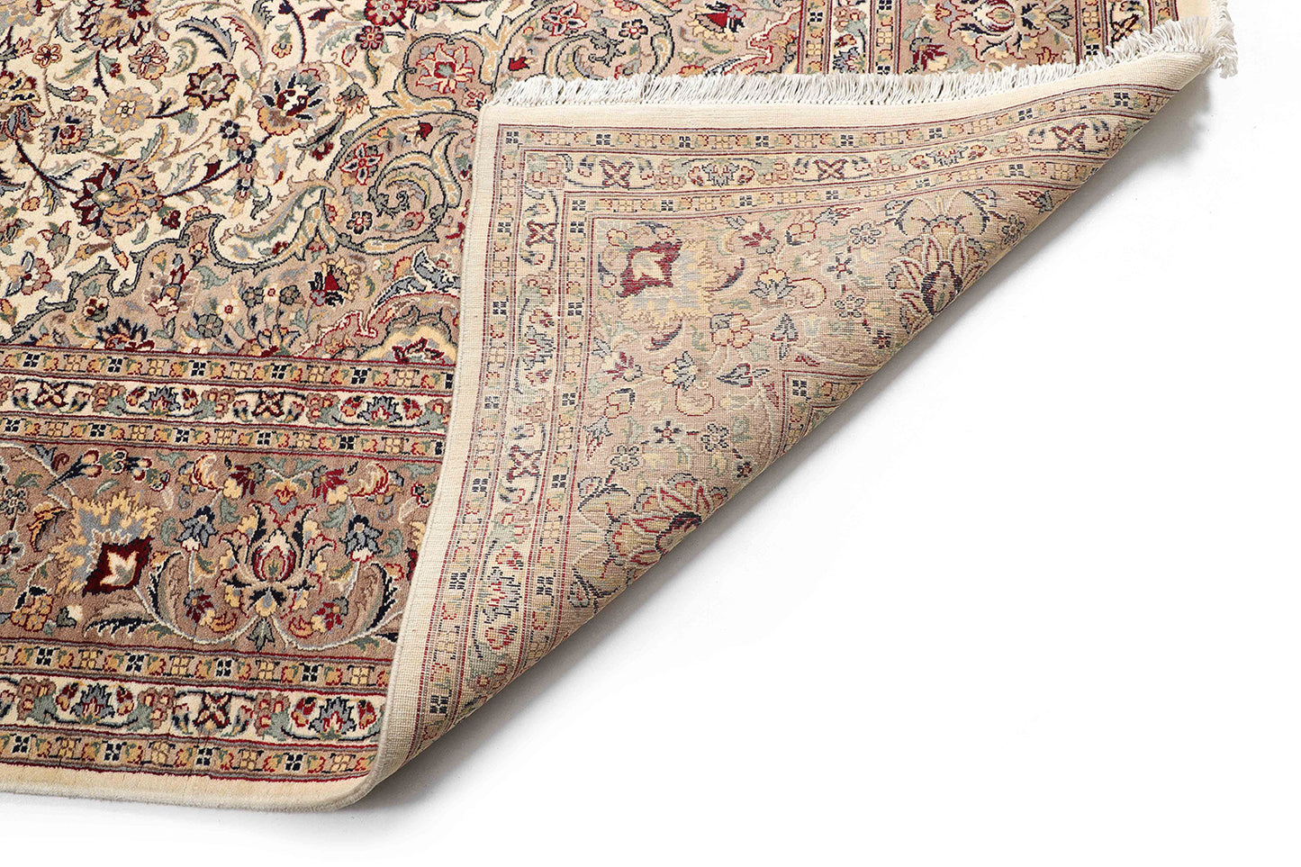 Hand-Knotted Lahore Carpet 9' X 12'.1" Oriental, Ivory Fine Wool Area Rug 9x12