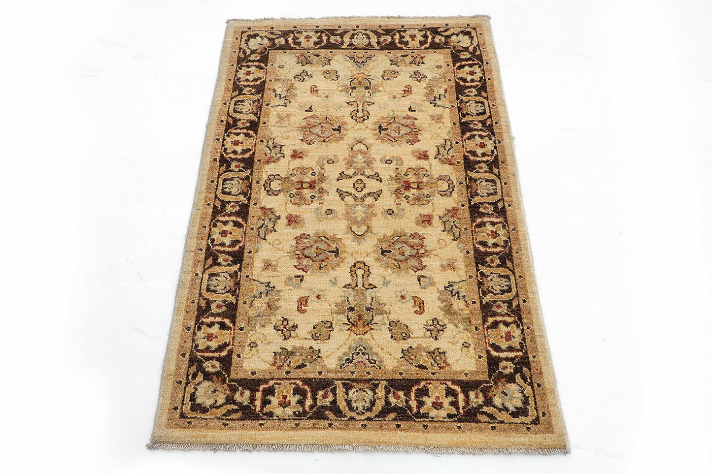 Hand-Knotted Oushak Carpet 2'.8" X 4'.2" Traditional, Ivory Fine Wool Accent Rug 2.5x4