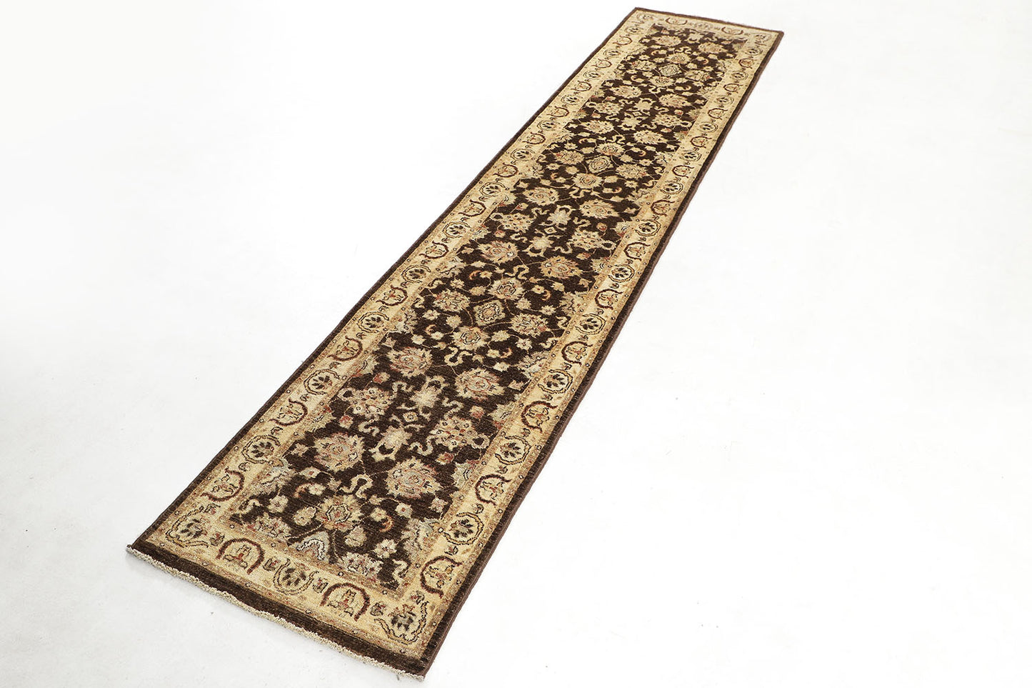 Hand-Knotted Oushak Carpet 2'.7" X 12'.3" Traditional, Brown Fine Wool Runner Rug 2.5x12