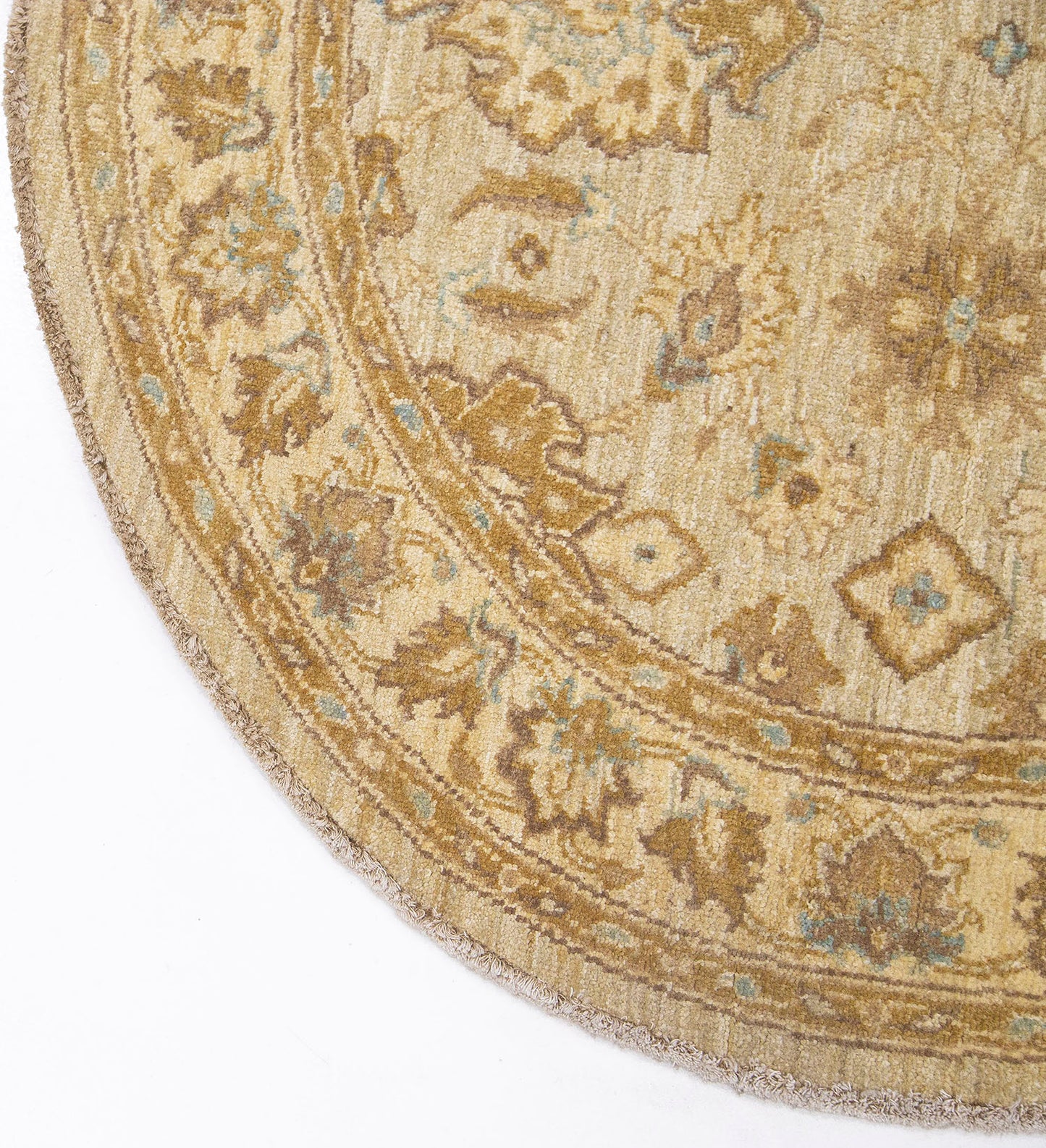 Hand-Knotted Oushak Carpet 4'.2" X 4'.1" Traditional, Beige Fine Wool Round Rug 4x4