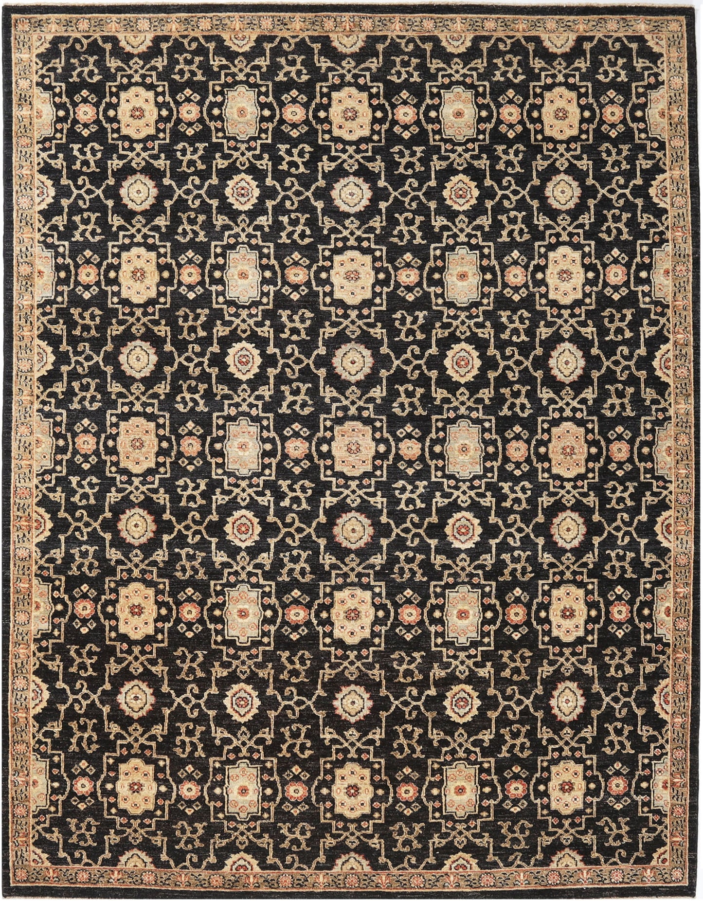Hand-Knotted Oushak Carpet 7'.8" X 9'.11" Traditional, Black Fine Wool Area Rug 8x10