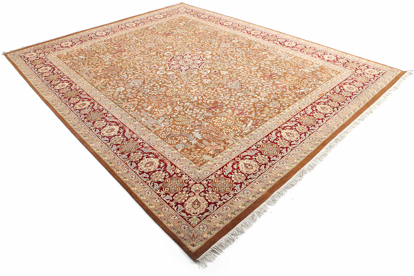 Hand-Knotted Lahore Carpet 8'.1" X 9'.11" Oriental, Brown Fine Wool Area Rug 8x10