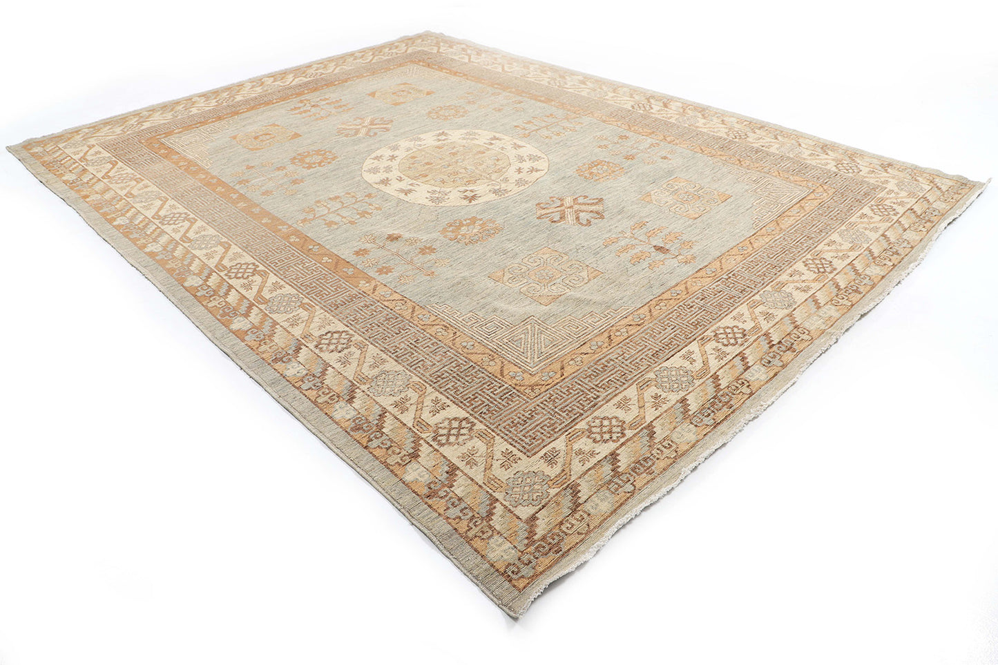 Hand-Knotted Khotan Tibet Carpet 8'.11" X 11'.9" Oriental, Grey Fine Wool Area Rug 9x12