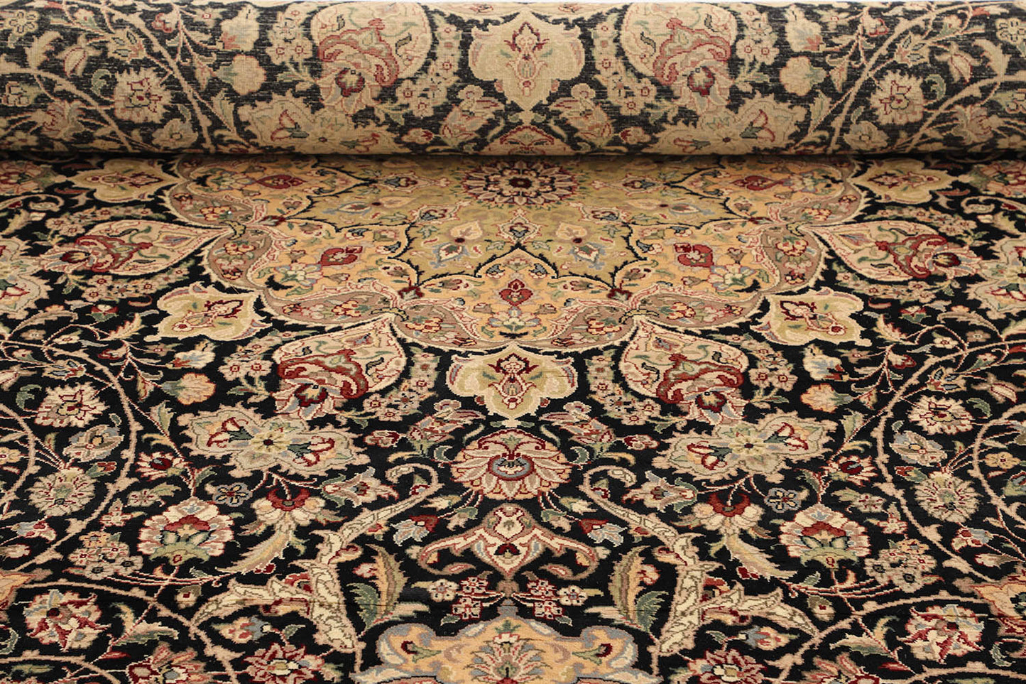 Hand-Knotted Lahore Carpet 9'.10" X 14' Oriental, Black Fine Wool Area Rug 10x14