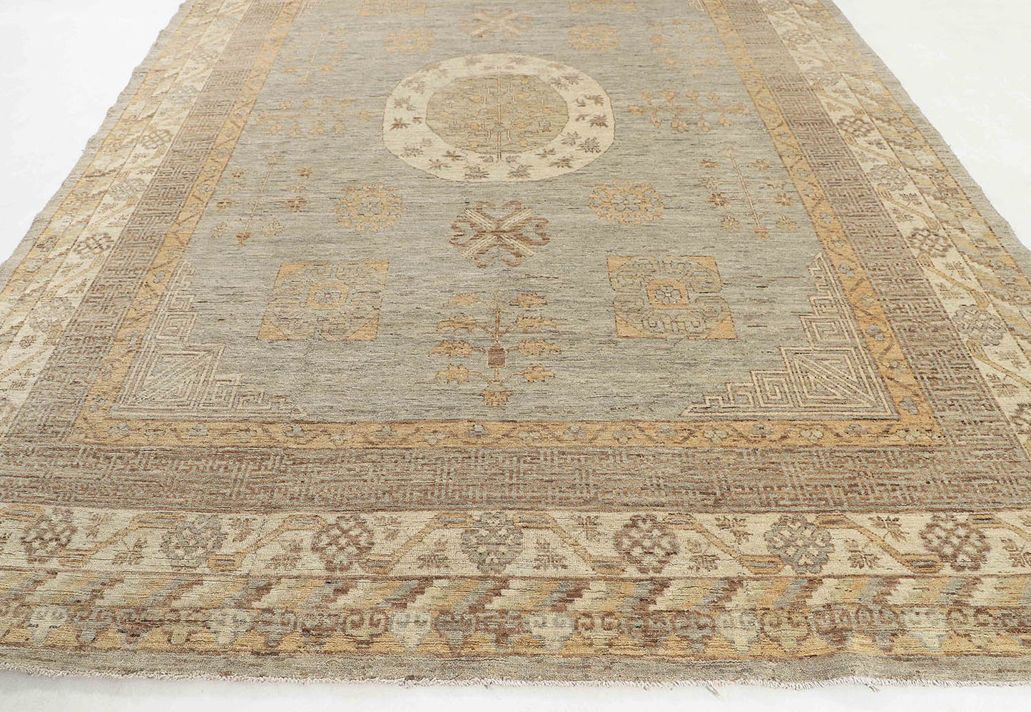 Hand-Knotted Khotan Tibet Carpet 9' X 11'.9" Oriental, Grey Fine Wool Area Rug 9x12
