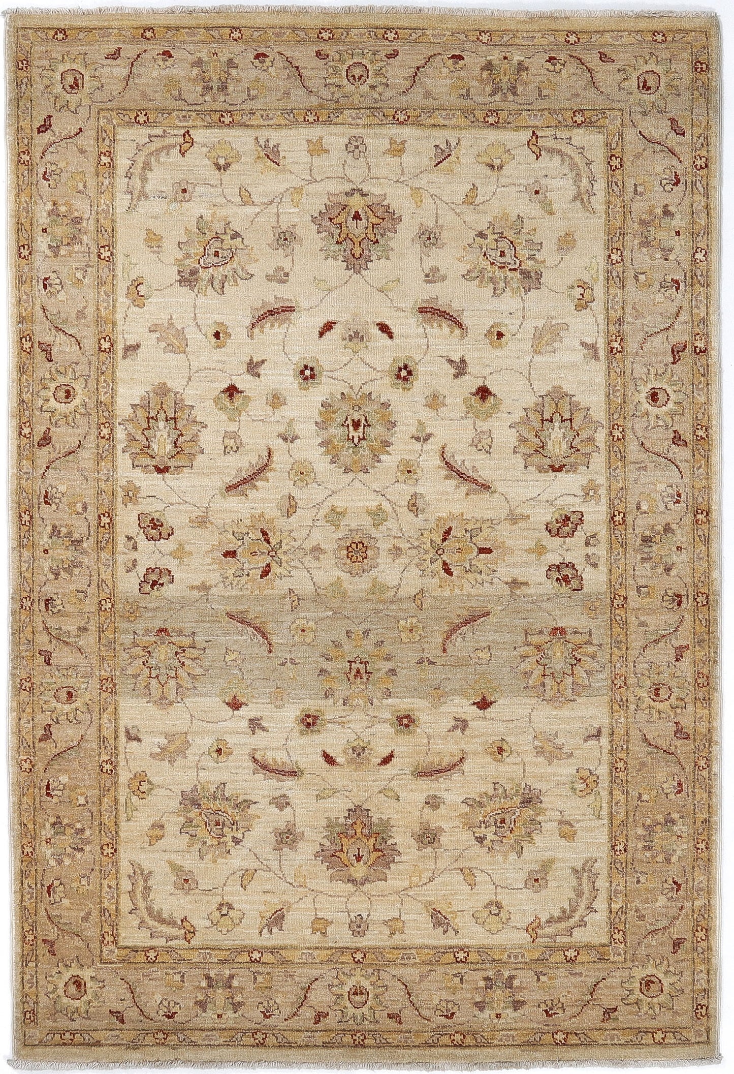 Hand-Knotted Oushak Carpet 4'.7" X 6'.10" Traditional, Ivory Fine Wool Area Rug 4x7